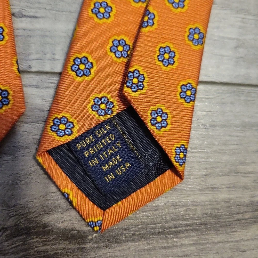 Brooks Brothers Necktie Makers Silk USA Geometric Floral Orange Blue Preppy 59